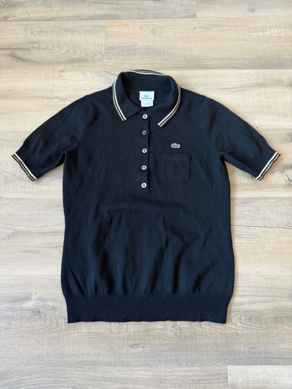 Vintage Lacoste Black Wool Short Sleeve Polo Shirt Sweater - US 8 (40) - Picture 2 of 6